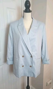 Blazer doppiopetto misto lino Banana Republic Factory taglia 14P blu chiaro - Foto 1 di 9