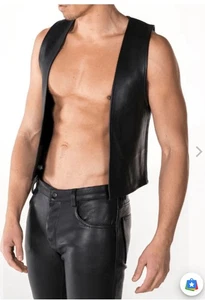 FK Full Kit Gear Black Leather Classic Bar Vest Lg Leather Disco 1970’s YMCA - Picture 1 of 11