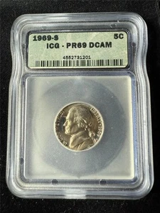 1969 S JEFFERSON NICKEL 5C PR69 DCAM ICG PF69 ULTRA CAMEO UCAM SKU 3668 - Picture 1 of 2