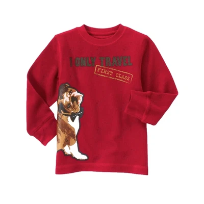 NEW Gymboree 'First Class' Bulldog Sweatshirt Boys Red Thermal Tee Size 7 - Image 1 of 2