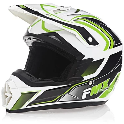 Casco de Motocross FMX N-600 X-Large, Blanco y Verde, Doble Cierre D, DOT 07-6077 Foto 1 de 3