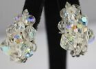 Vintage silver tone filigree backs AB clear crystal glass clip on  earrings