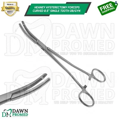 Pinzas de histerectomía Heaney curvadas 8,5" diente único obstetra/ginecólogo grado alemán inst Foto 1 de 4
