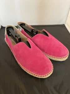 James Chan Ilene Flats Espadrilles S 9M Fuchsia Pink Silver Leather Back Flat - Picture 1 of 9
