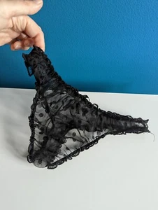 VINTAGE Nylon THONG Panties Black M NOS NWOT Y2K UNBRANDED Polka Dot MESH HOT - Picture 1 of 7