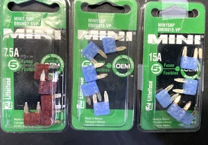 15- Fusibles Littelfuse Mini, 5- Mini7,5 BP y 10- Fusibles Mini15PB, envío gratuito a EE. UU. - Imagen 1 de 4