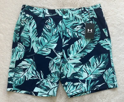 Pantalones Cortos de Golf Under Armour Para Hombres 36 Tropicales Estampado de Palmeras 10" Entrepierna Azul Nuevo con Etiquetas Foto 1 de 4