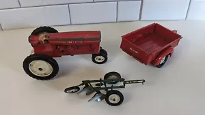 Tru-Scale Farm Toys- Red Tractor, Red Trailer, And Green 2 Bottom Pull Type Plow - Picture 1 of 24
