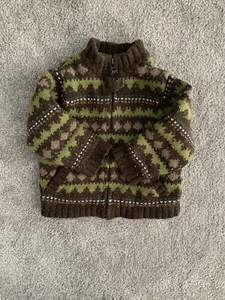 Janie and Jack sweater jacket zip up brown green 18-24 Months Toddler Clothes - Picture 1 of 4