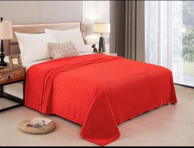 SOLID Red flannel Blanket Soft lightweight Stripe,3D Ribbed Jacquard Queen Size - Image 1 of 3