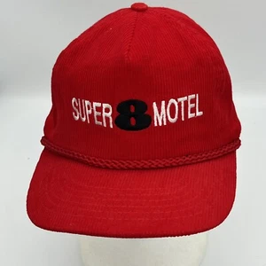 Vintage Super 8 Motel Hat Cap Red Corduroy Braided Trucker Adj Strap Taiwan - Imagen 1 de 7