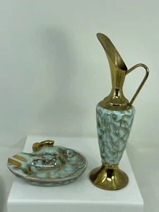 Vintage Delft Pitcher & Ashtray Turquoise Gold - Picture 1 of 10