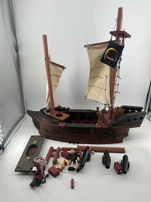 Large Vintage Wooden Boat Model Pirate Ship Toy With Accessories (See Desc) - Image 1 of 4