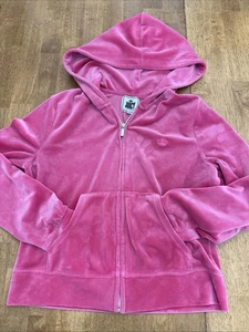 VTG Y2K Juicy Couture Hoodie Velour Track Jacket Hot Pink Women Sz M Full Zip - Picture 1 of 10