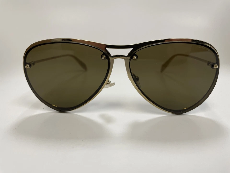 Auténticas gafas de sol Alexander McQueen 0102S 004 de metal dorado de moda lentes marrones Foto 1 de 4
