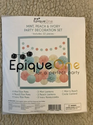 Epique One  22 Party Decoration Set Mint, Peach & Ivory Lanterns Pom Poms - Image 1 of 4