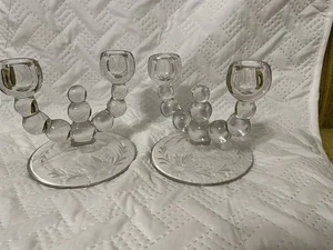 Paden City Elegant Glass 9-Ball Candle Holder With Etched Base Vtg - Picture 1 of 7