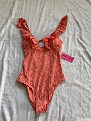NUEVO Traje de baño Betsey Johnson de una pieza traje de baño profundo en V con volantes talla pequeña Foto 1 de 4