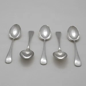 OLD ENGLISH Design Barker Bros Birmingham Silver Service Cutlery Five Teaspoons - Picture 1 of 5