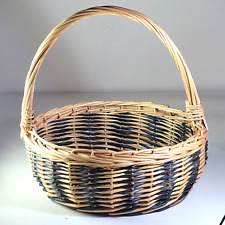 Large Vintage Hand Woven Oval Gathering Harvest Basket With Handle 16"x15"