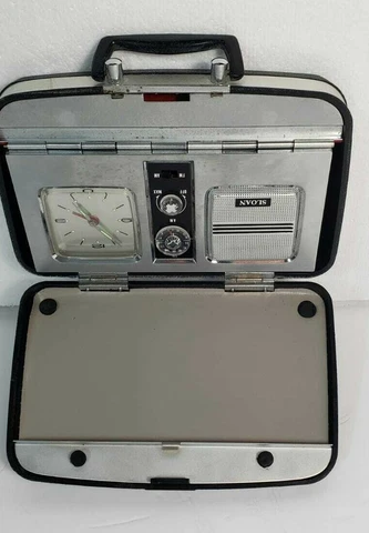 Vtg Sloan Model No.2356 Travel Clock & Radio in Travel Case Black FREE SHIPPING✅ Cover