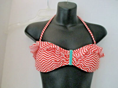 XHILARATION~Red & White Stripe HALTER RUFFLED BIKINI TOP~Women's Medium - Image 1 of 3