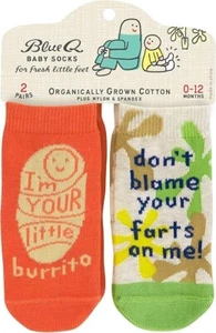 Blue Q Baby Sock Set Two Funny Designs I'm Your Burrito, Don't Blame Farts on Me - Picture 1 of 1