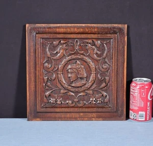 Antique French Solid Oak Highly Carved Panel with Portrait Carving Late 1800's - Picture 1 of 9