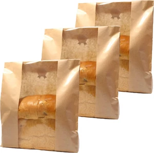 25 PCS Paper Bread Loaf Bag Kraft Food Packaging Storage Bakery Bag with Front W - Picture 1 of 9