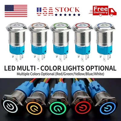 Interruptor de encendido pulsador de enganche 16 mm 12 V LED ON OFF impermeable acero inoxidable Foto 1 de 4