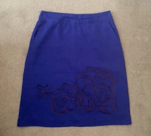 FAB Boden Purple 100% Linen Applique Floral A-Line Skirt Size 14 Long L 26" VGC - Picture 1 of 7