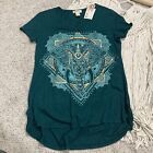 Madison & Berkeley Women's Top Tee Shirt Size Small Dk Teal V Neck High Low NEW