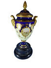 Stunning Antique Coalport Vase & Cover Cobalt Blue & Gold View Lion Mask Handles