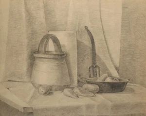 Vintage original pencil drawing still life signed - Imagen 1 de 13