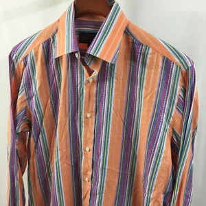 DragonFly Live Retro Hippie Men's M Salmon blue Stripes Long Sleeve Shirt Cotton - Picture 1 of 7