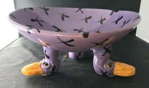 Signed Artist Cody 11.25" Wide Purple Ceramic Pottery Handmade Footed Bowl - Picture 1 of 2