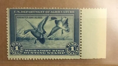 Federal Duck Stamp RW1 MNT NH OG migratory duck hunting stamp 1934 - Image 1 of 2