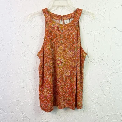 Joie оранжевый пейсли 100% льняной высоты шеи Майка размер большой богемное - Изображение 1 из 4
