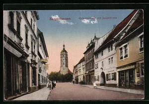 Sangerhausen, Kylischestrasse mit Geschäften und Jacobikirche, Ansichtskarte - Picture 1 of 2