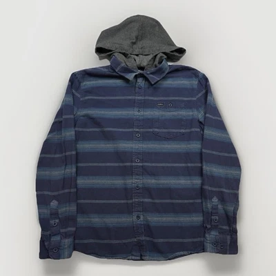 Camisa de franela con capucha O'Neill Redmond negra azul rayas horizontales para hombre talla M Foto 1 de 4
