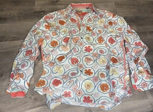 Robert Graham Flowers in Circles Minty Green LS Button Front Blouse Wm's XL EUC - Picture 1 of 10