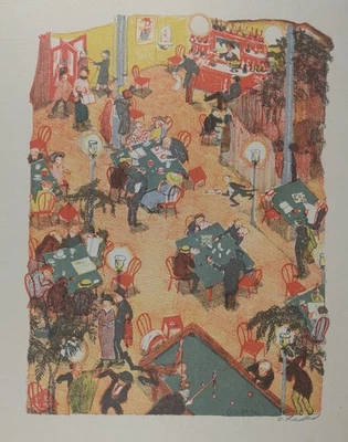 Oskar Laske, Kaffeehaus, handsigniert, Farblithographie, 1920 - Bild 1 von 4