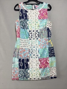 Lilly Pulitzer Idi Osterville Patchwork Print Spitze Baumwolle Popeline Etuikleid 12 - Bild 1 von 8