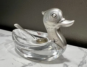 Vtg 835 SILVER CRYSTAL Duck Figure SALT CELLAR+ Spoon German HB Hallmark, Rare - Picture 1 of 8