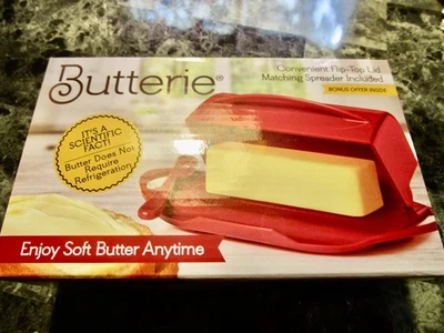 Butterie Flip Top Butter Dish Red w 3 tools Keeps Butter Soft NIB (C23) - Image 1 of 4