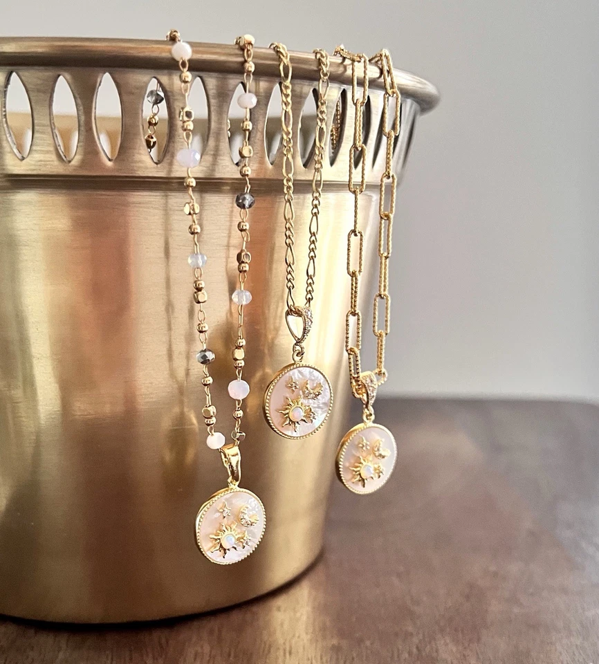 Collar Celestial Madreperla Collar Para Mujer Collar Ópalo Joyería Oro Foto 1 de 1