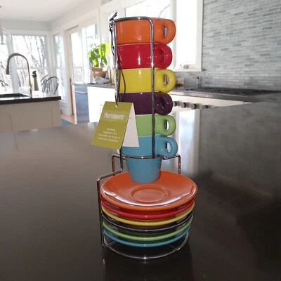 Tazas apilables Pier 1 de gres Demitasse/espresso, platillos con soporte nuevas con etiquetas... Foto 1 de 4