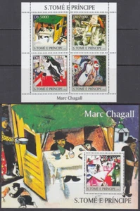 ST THOMAS and PRINCIPE # STP001-2 MNH X 2 S/S of MARC CHAGALL PAINTINGS - Picture 1 of 1