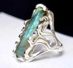 Natural Labradorite gemstone Ring, sterling silver 925, Size 7US - Picture 1 of 9