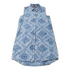 Scully Western Chambray Button Up Shift Dress Women's S Blue Geo Paisley Tank